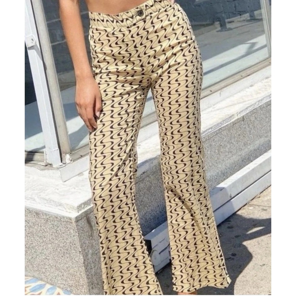 Gimaguas Abstract Wave Flared Pants In Beige Women's Size XS